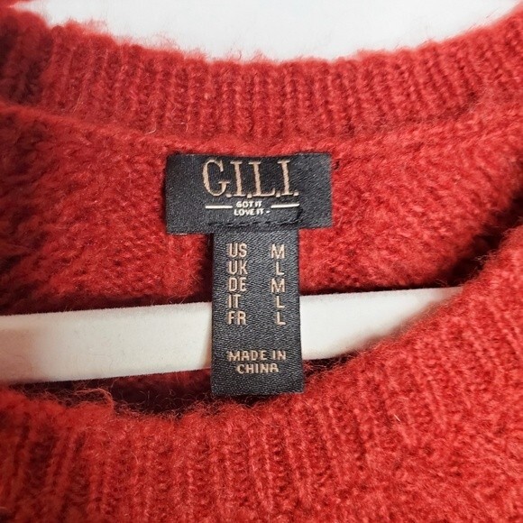 G.I.L.I. Red Bell Sleeve Tunic Rib Knit Detail Sweater Size Medium - Picture 7 of 8